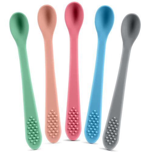 Best First Stage Baby Infant Spoons 5 Pack Soft Silicone Baby Spoons