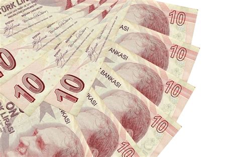 Billetes De Liras Turcas Se Encuentra Aislado Sobre Fondo Blanco Con