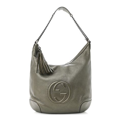 Gucci Metallic Pebbled Calfskin Medium Soho Chain Hobo Sasso