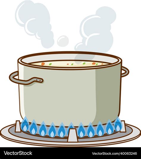 Soup In Pot Is Boiling On The Gas Stove Royalty Free Vector