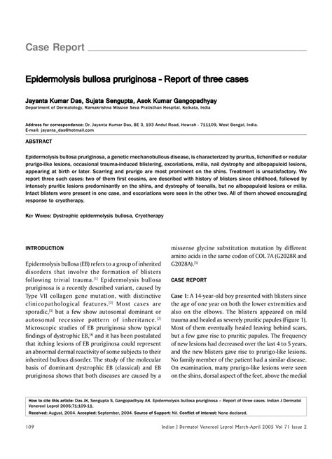 Pdf Case Report Epidermolysis Bullosa Pruriginosa Report Of Three Cases