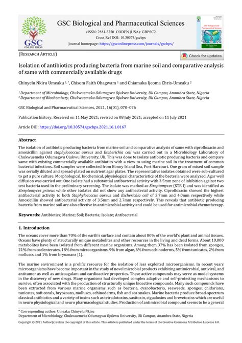 Pdf Isolation Of Antibiotics Producing Bacteria From Marine Soil And