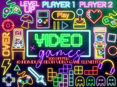 Neon Video Game Clipart Bundle Retro Games Digital Download Etsy