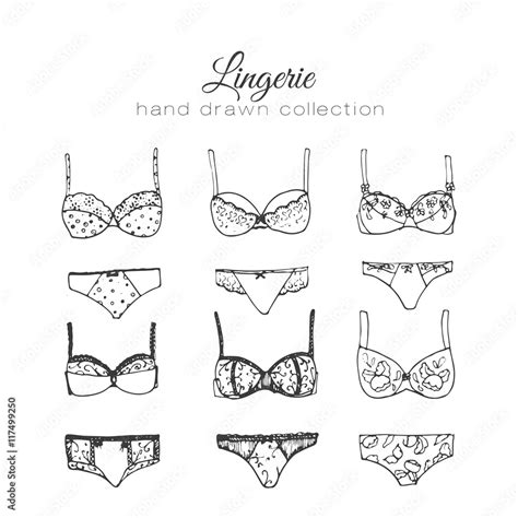 Vector Lingerie Set Sexy Underwear Design Outline Hand Drawn