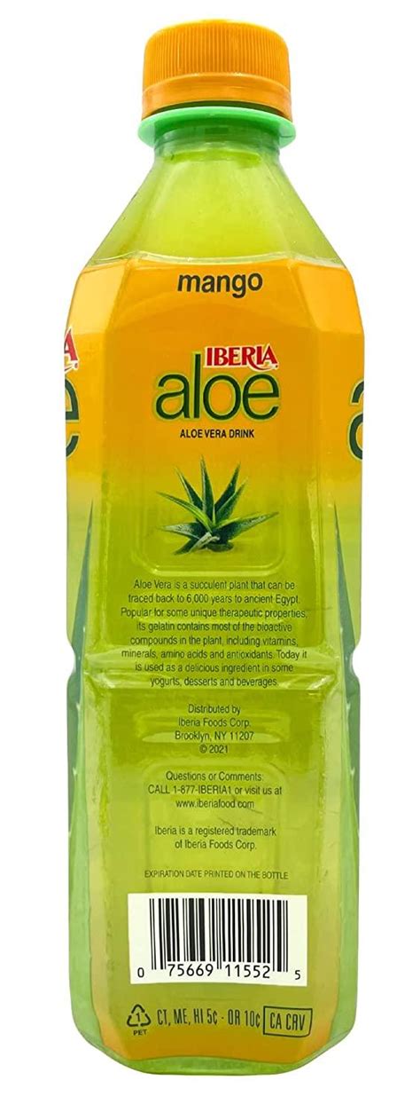 Iberia Aloe Vera Drink With Pure Aloe Pulp Mango 16 9 Fl Oz Pack Of 8