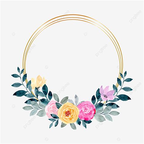 Couronne De Fleurs Rose Jaune Avec Cadre Dor Png Clipart Couronne