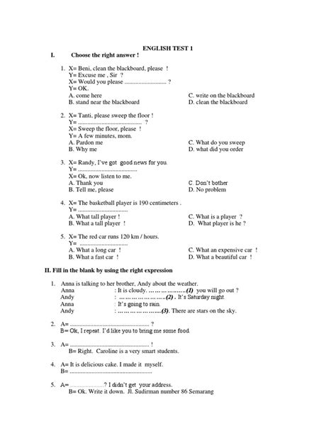 English Test 1 I Choose The Right Answer Pdf