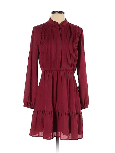 J Crew Mercantile Polyester Solid Maroon Burgundy Casual Dress