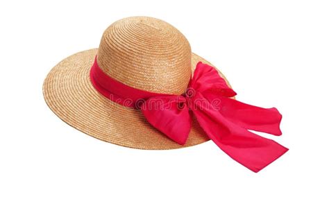 Pretty Straw Hat With Ribbon And Bow On White Background Beach Hat Top