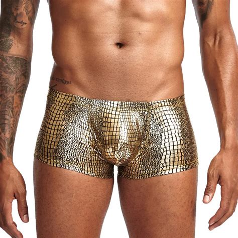 Cueca boxer masculina de couro de cobra roupa íntima sexy boxer