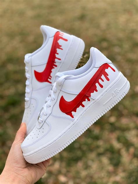 Custom Red Nike Drip Air Force Ones Custom Af1 Custom Etsy