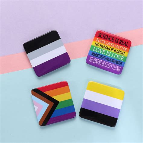 Lgbt Flag Rainbow Brooch Square Shape Gay Badge Pin Tinplate Pins