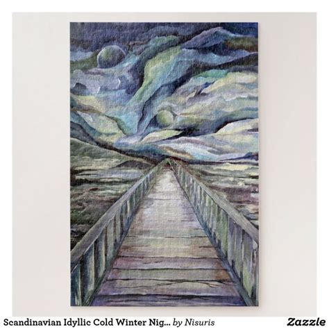 Scandinavian Idyllic Cold Winter Night Full Moon Jigsaw Puzzle Zazzle