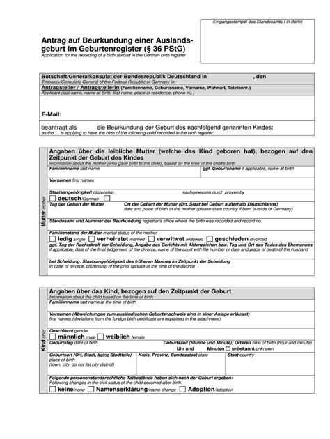 Form De Geburtsregisterantrag Fill Online Printable Fillable