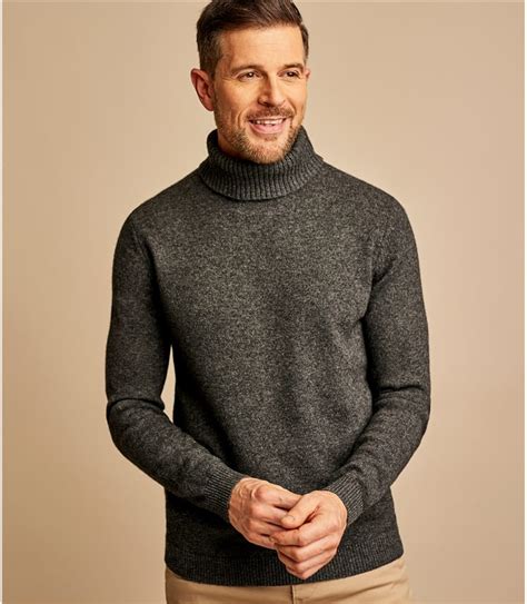 Dusk Blue Mens Lambswool Turtle Neck Sweater Woolovers Us