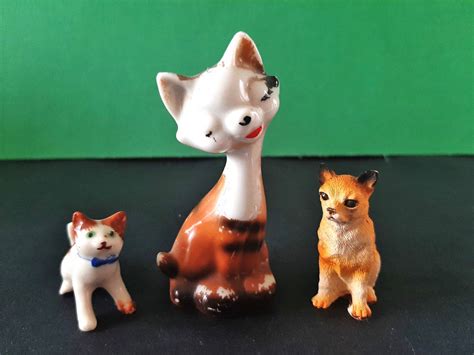 Vintage Cat Figurines Includes Miniature Cat W Bowtie Ceramic Siamese