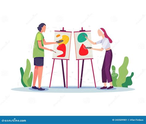 Artists Painting On Canvas Flat Illustration Stock Vector