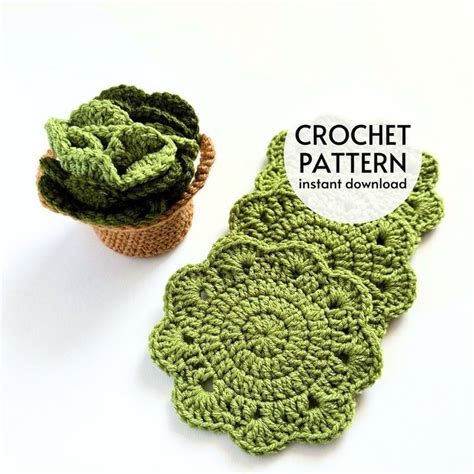 CROCHET PATTERN Succulent Plant Pot Coaster Crochet Pattern Flower Leaf