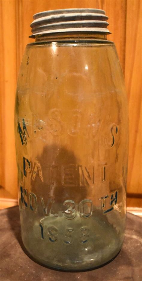 Vintage Antique Masons Patent Nov 30th 1858 Glass Fruit Canning Jar And Zinc Lid Ebay