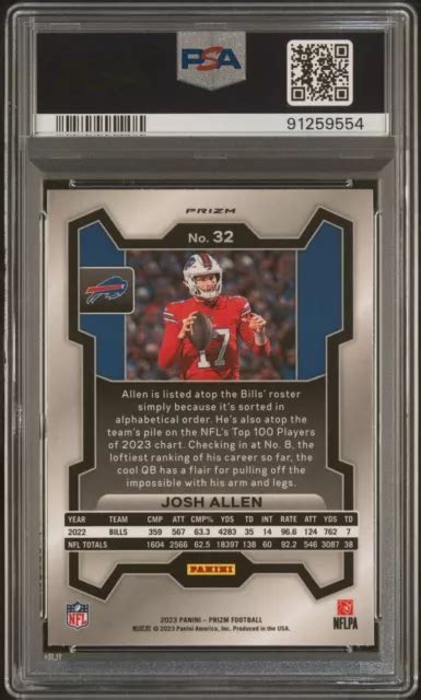 2023 Panini Prizm Josh Allen 32 Red Sparkle Prizm Sp Buffalo Bills Psa