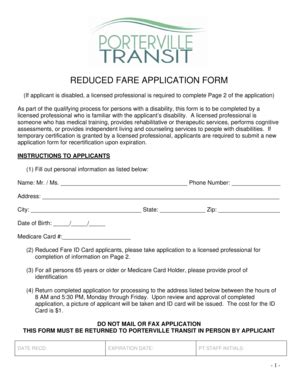 Fillable Online REDUCED FARE APPLICATION FORM Porterville California