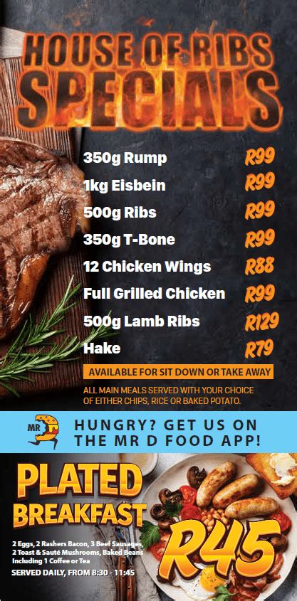 The House Of Ribs Specials Menu Kempton Park