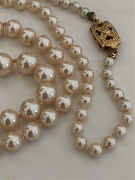 Signed Vintage Monet Graduated Pearl Necklace 26 Inch Gem