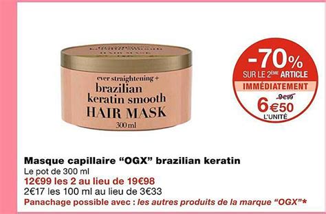 Promo Masque Capillaire Ogx Brazilian Keratin Chez Monoprix