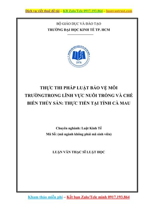 Luận Văn Pháp Luật Bảo Vệ Môi Trường Lĩnh Vực Nuôi Trồng Chế Biến Thủy