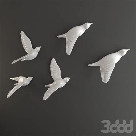 фарфоровые птички настенный декор - Скульптуры - 3D модель