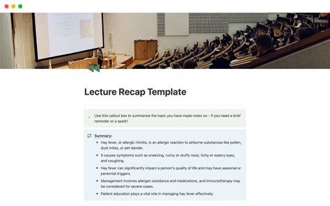 Lecture Recap Template Notion Template