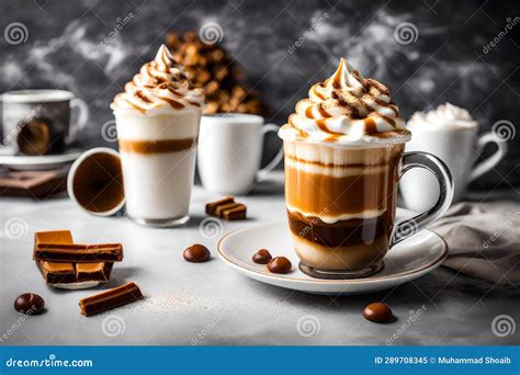 Caramel Macchiato Coffee Topped With Whipped Cream Stock Illustration