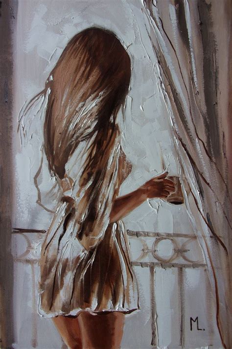 COFFEE LiGHt ORIGINAL OIL PAINTING GIFT PALETTE KNIFE Nude Oil Painting By Monika