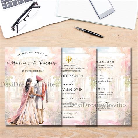 Digital Sikh Wedding Invitation Template Punjabi Wedding Invitation