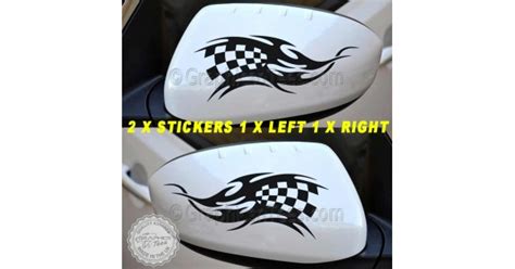 Tribal Checker Chequered Flag Wing Mirror Bumper Car Body Sticker X 2