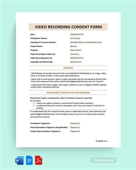 Video Recording Consent Form Template Consent Forms Consent Form