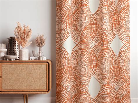 Burnt Orange Curtain Panel Mid Century Modern Curtains For Living Room