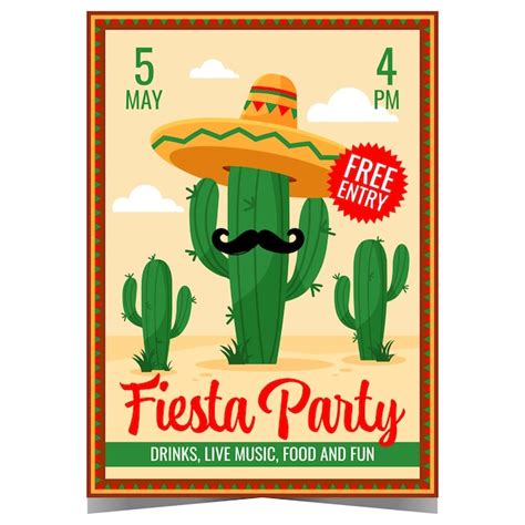 Projeto de ilustração vetorial de festa fiesta um cacto em sombrero