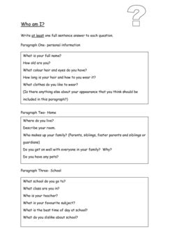 Who am I? Paragraph Writing Frame by victoria leslie | TpT