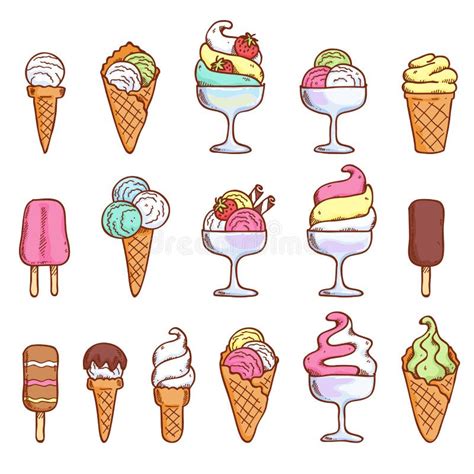 Iconos Del Helado Fijados En Estilo Del Bosquejo Ilustración Del Vector