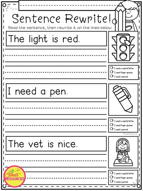 Sentence Writing Practice Kindergarten