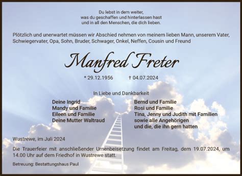 Traueranzeigen Von Manfred Freter Abschied Nehmende