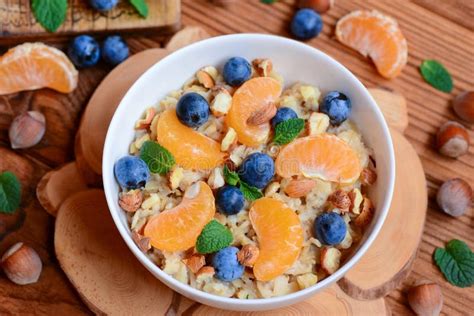 Oats Porridge With Berries And Nuts Homemade Porridge With Fresh