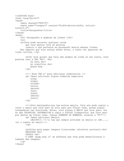 Paragrafos E Quebras De Linha Em Html Studocu