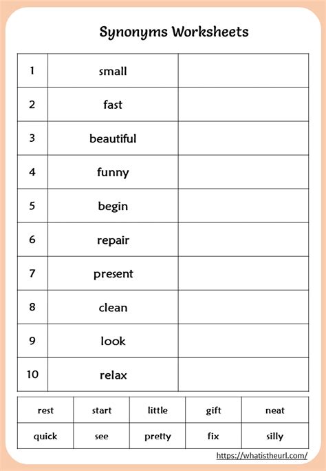 Synonyms Activities For Th Grade