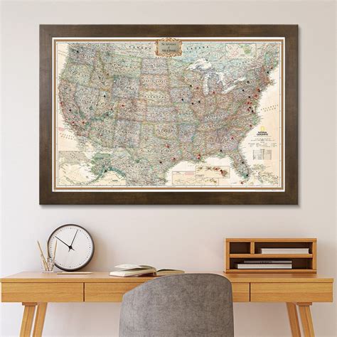 Personalized Executive Us Travel Map With Pins And Frame Push Pin