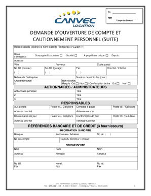 Fillable Online DEMANDE DOUVERTURE DE COMPTE ET CAUTIONNEMENT Fax Email