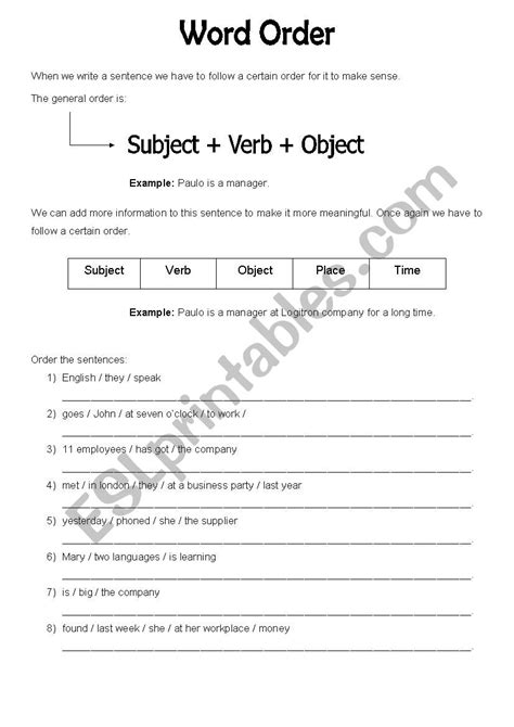 Word Order Esl Worksheet By Anniesa