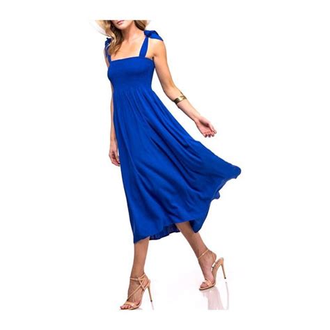 Royal Blue Smocked A Line Midi Dress With Shoulder Ties Dresses Midi