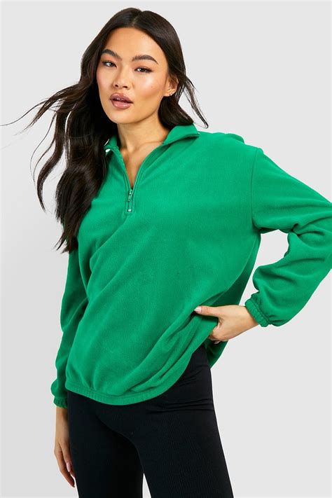 Women S Polar Fleece Half Zip Sweater Boohoo Uk